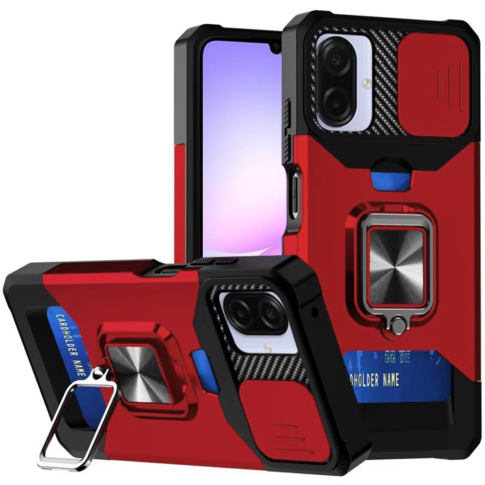 For Samsung A08 4G / 07 4G / 07 5G Multi-Functional Card Magnetic Ring Stand Hybrid Camera Case Cove