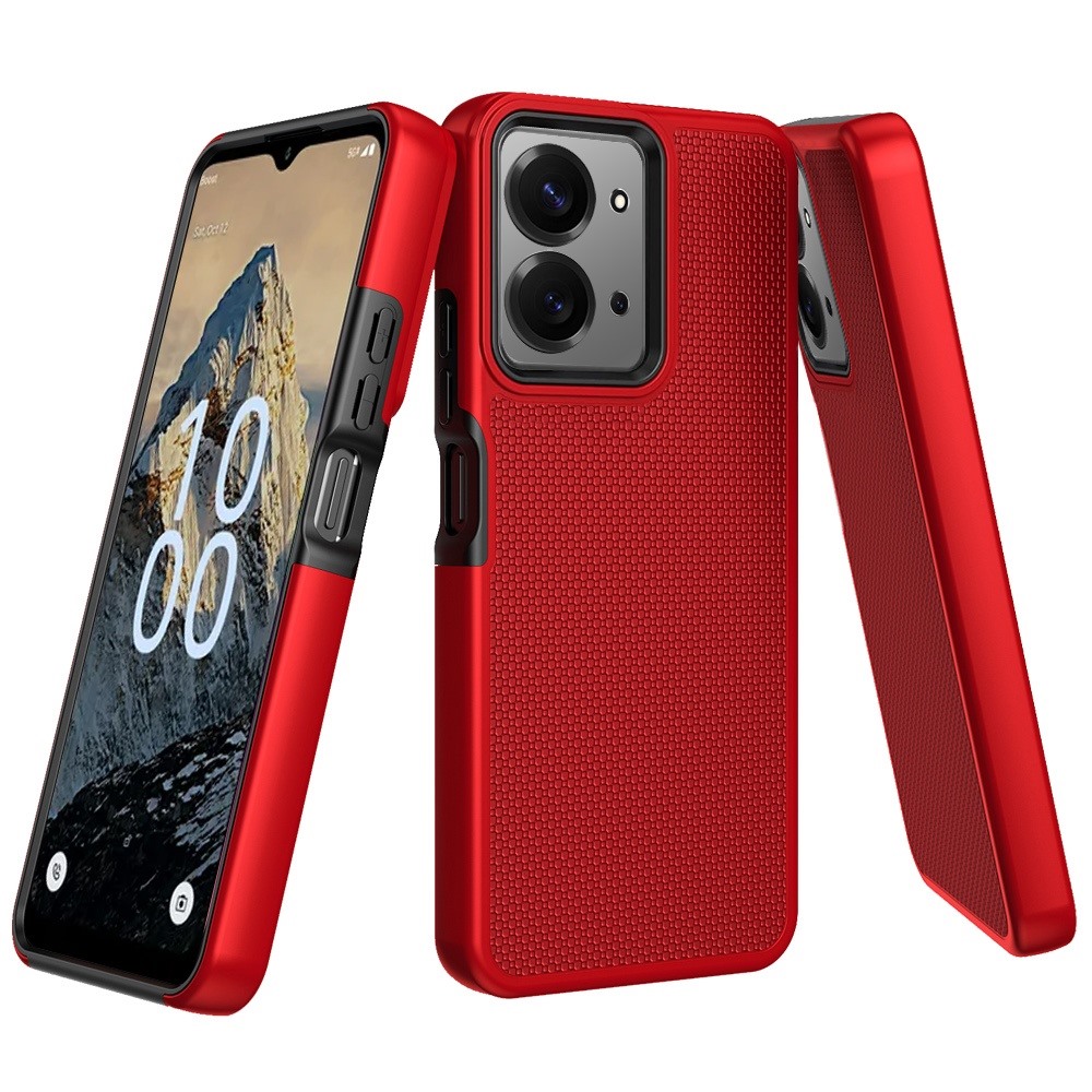 For Celero 5G Velocity Texturized Dotted Design Hybrid Case - Red
