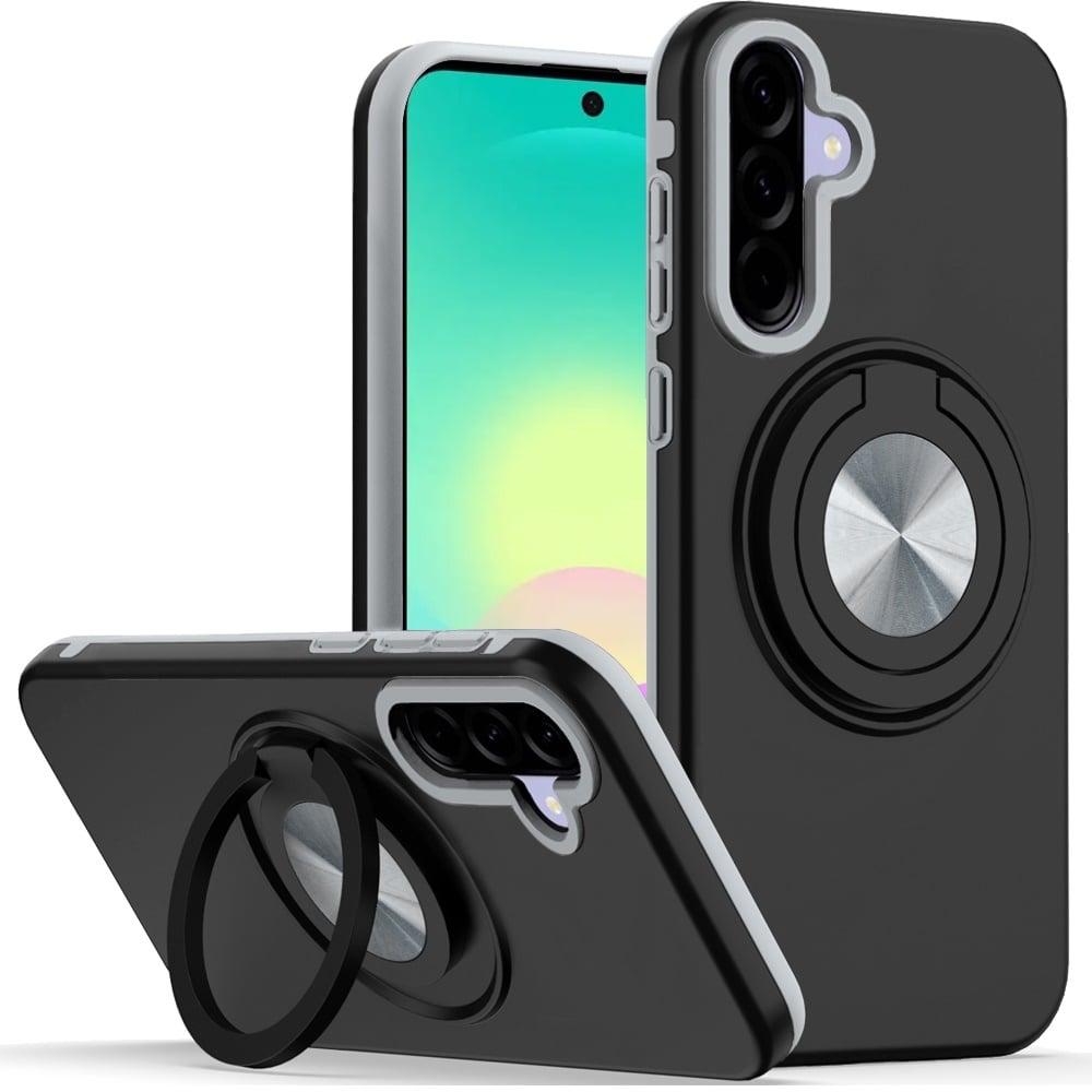 For Samsung Galaxy A27 Metal CD Pattern Matte Finished Hybrid with Rotational Ring [Car Mount Friend