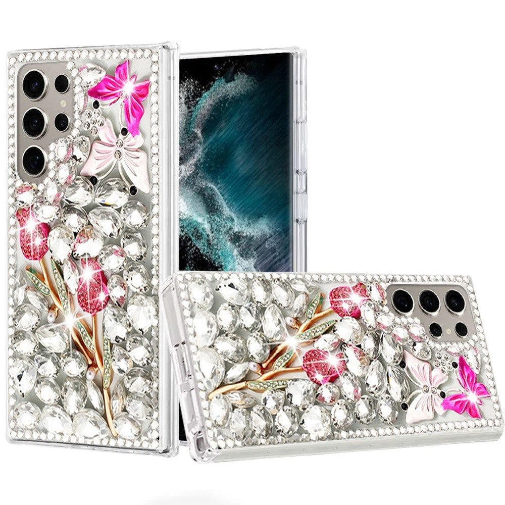 For Samsung Galaxy S22 Ultra Full Diamond with Ornaments Case Cover - Crystal Exquisite Garden