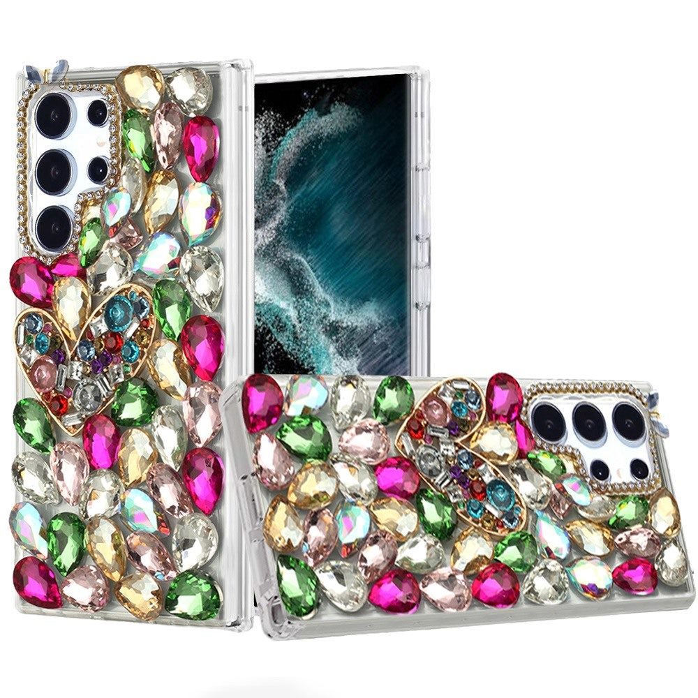 For Samsung Galaxy S22 Ultra Full Diamond with Ornaments Case Cover - Colorful Ornaments with Heart